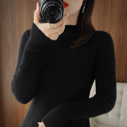 Damen Luxus-Feinstrickpullover mit schmaler Rippenstruktur und kurzem Stehkragen Shop Nory