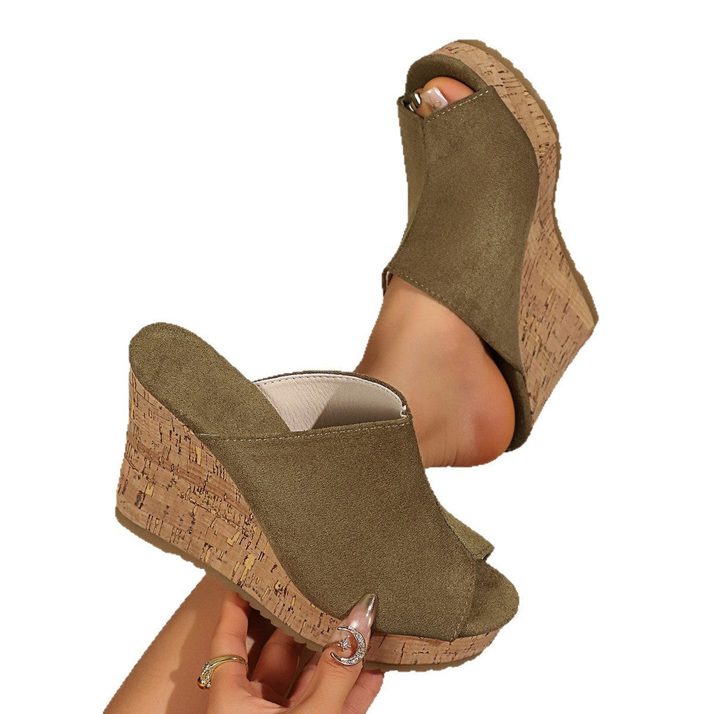 Damen Wedge-Pantoletten mit hochwertiger Korksohle und offenem Zehenbereich