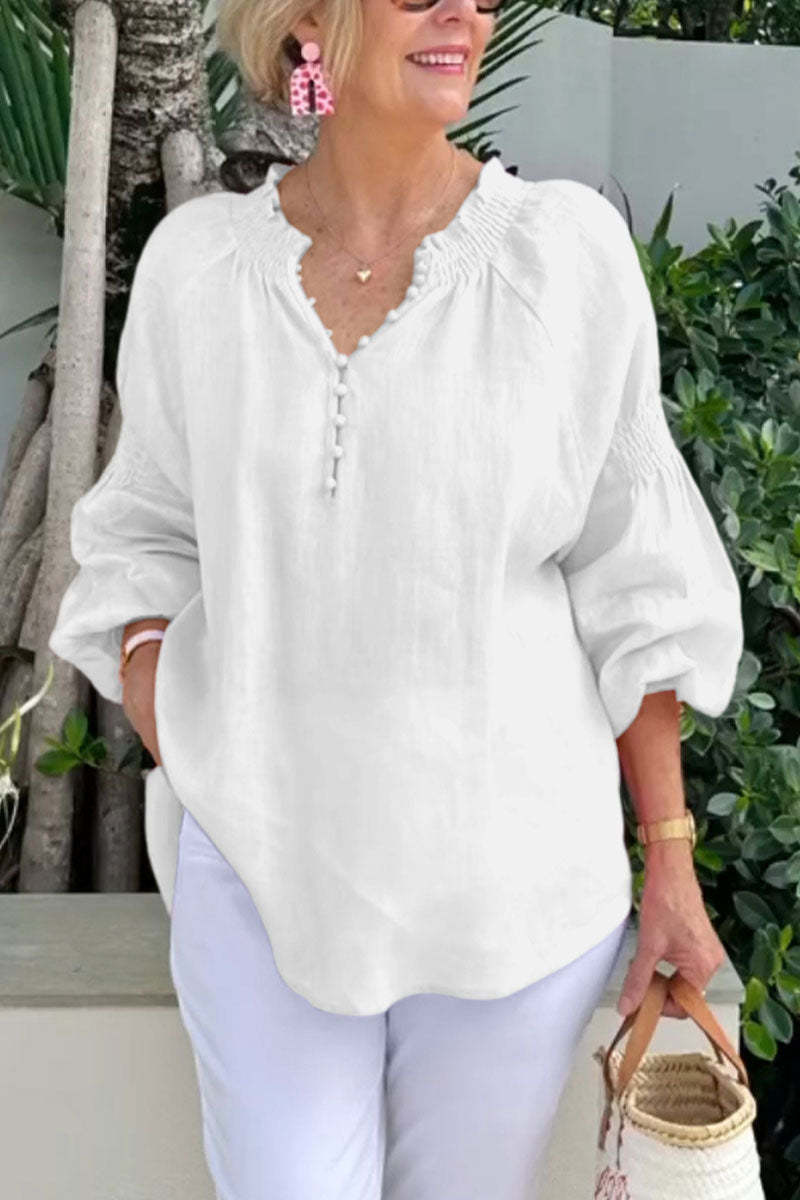 Damen lässige Kleidungsbluse mit Ballonärmeln und Knopfleiste
