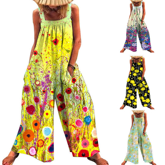 Damen lässiger Jumpsuit mit floralem Muster und weitem Schnitt