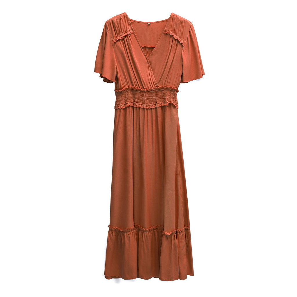 Damen Midikleid mit Schößchen, elastischem Tailleneinsatz und eleganten Rüschen