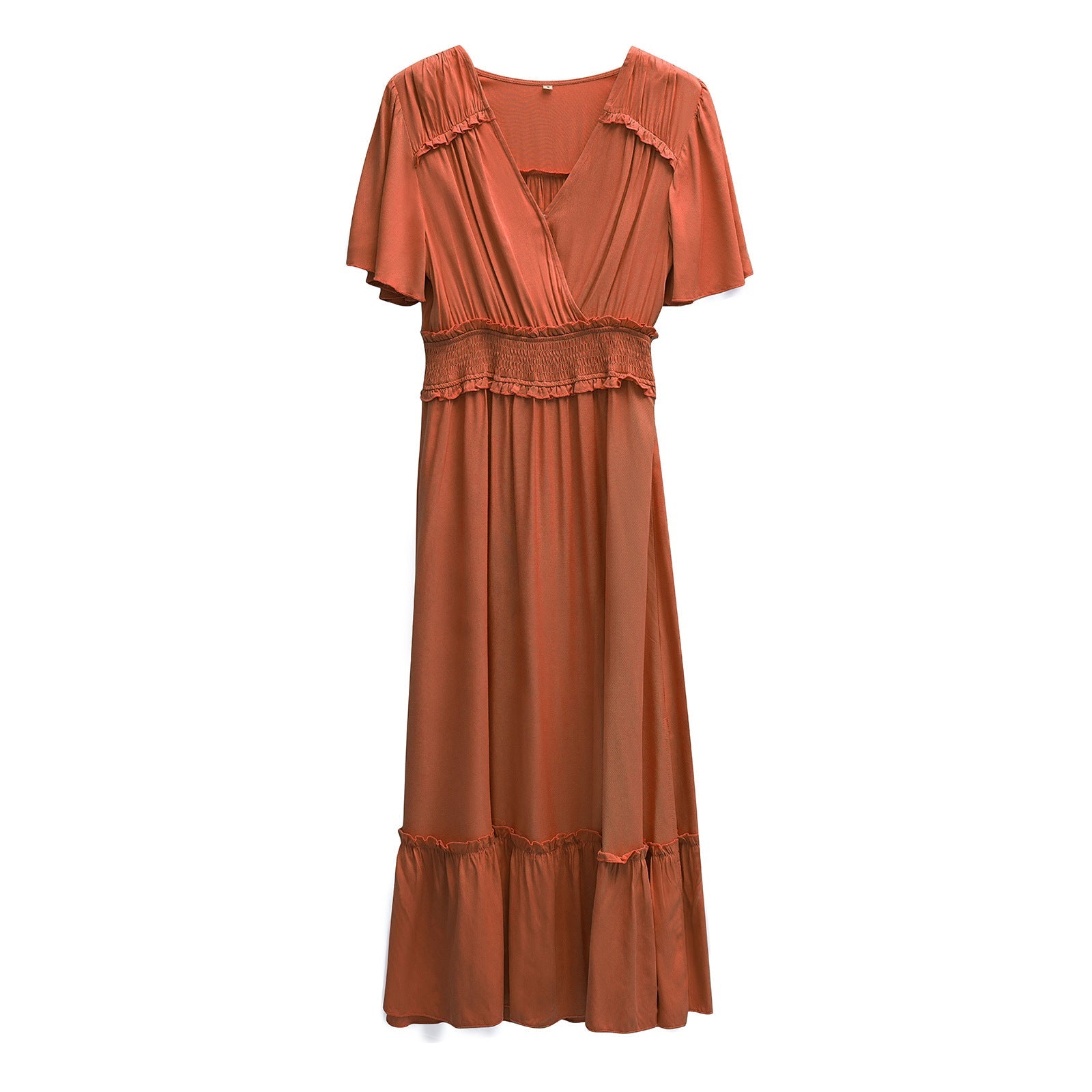 Damen Midikleid mit Schößchen, elastischem Tailleneinsatz und eleganten Rüschen