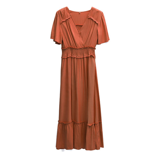 Damen Midikleid mit Schößchen, elastischem Tailleneinsatz und eleganten Rüschen