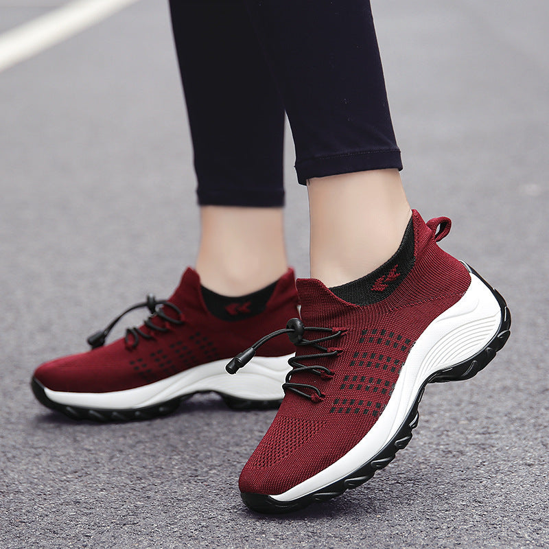 Damen gestrickte Slip-On Sneaker mit Schnellzugkordel, elastischem Schaft und stoßdämpfender Plateau-Sohle Shop Nory