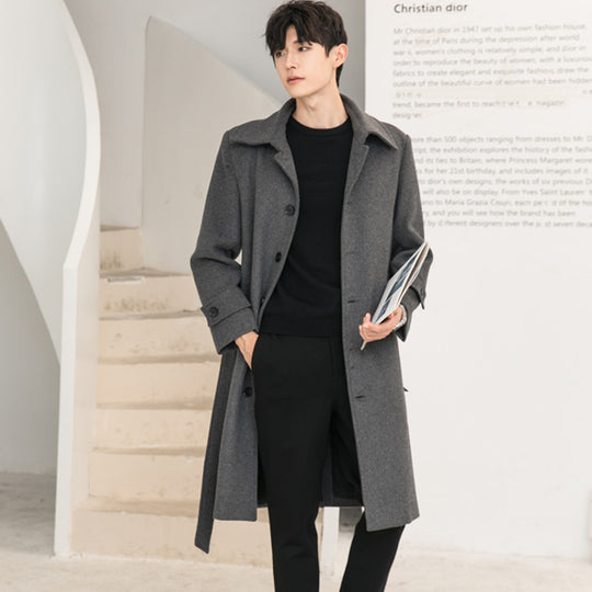 Herren Longline-Wollmix-Mantel mit verdeckter Knopfleiste und Schalkragen Shop Nory
