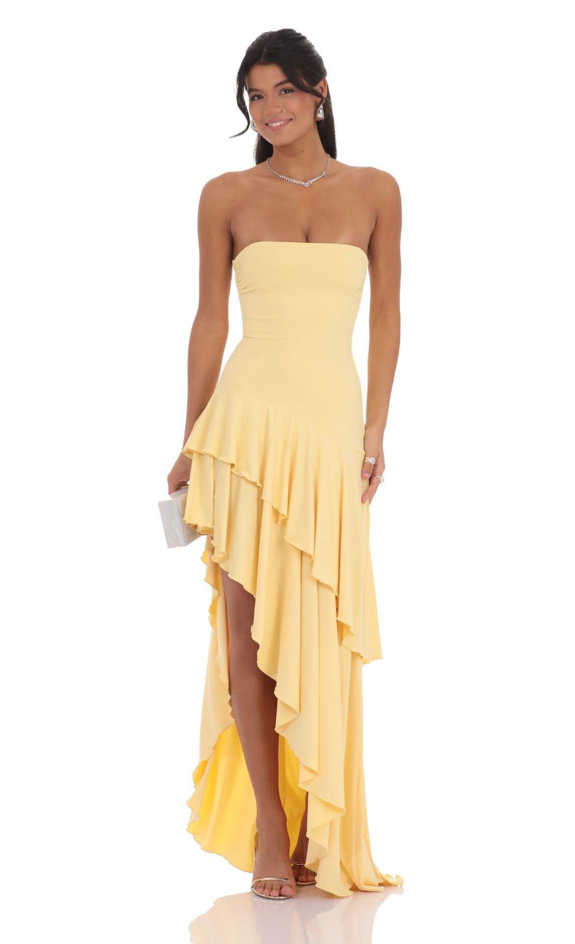 Damen asymmetrisches Abendkleid mit voluminösen Rüschendetails Shopnory
