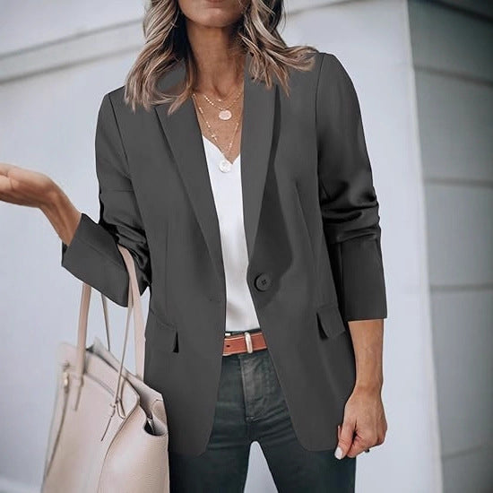 Damen Leichter Stretch-Blazer mit Schalkragen, Ein-Knopf-Verschluss und dreiviertelärmeln Shop Nory