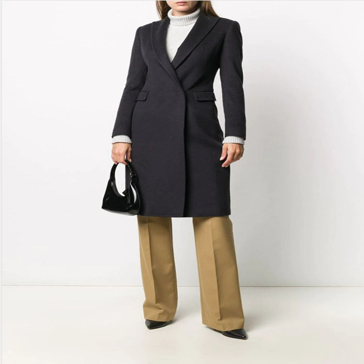 Damen Schlanker Tailoring-Longcoat mit Schalkragen, taillierter Nahtführung und verdeckter Knopfleiste Shop Nory