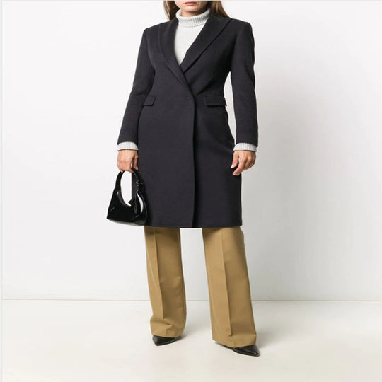 Damen Schlanker Tailoring-Longcoat mit Schalkragen, taillierter Nahtführung und verdeckter Knopfleiste Shop Nory