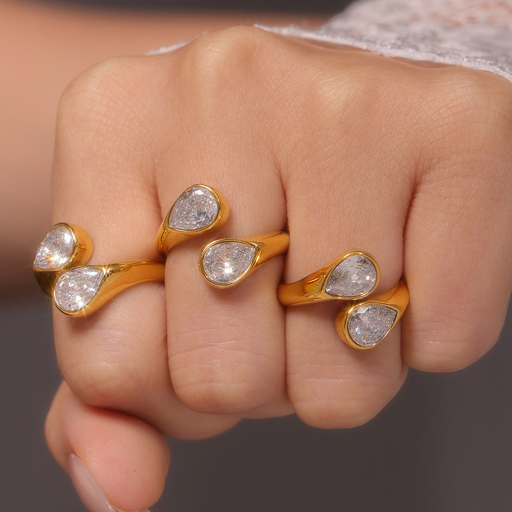 Damenring mit elegantem Tropfen-Zirkon-Design aus Edelstahl Shop Nory