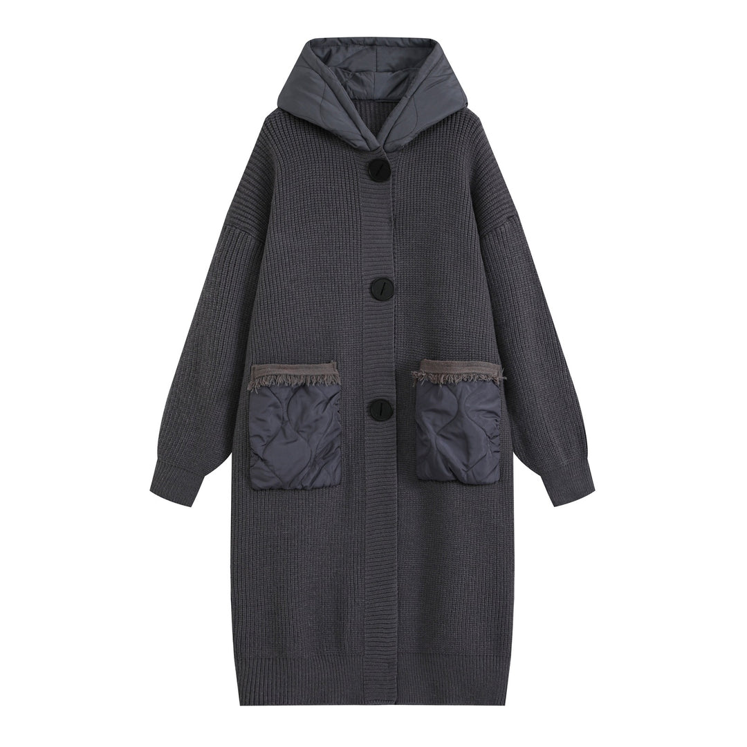 Damen Strick-Mantel mit gesteppter Kapuze und wattierten Taschen Shop Nory