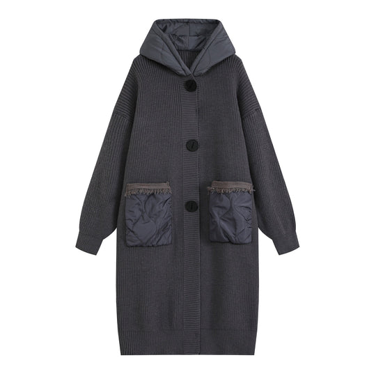 Damen Strick-Mantel mit gesteppter Kapuze und wattierten Taschen Shop Nory