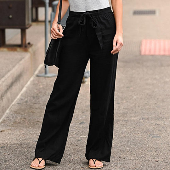Damen Weite Lounge-Hose mit hohem Gummibund und dekorativem Bindeband Shop Nory