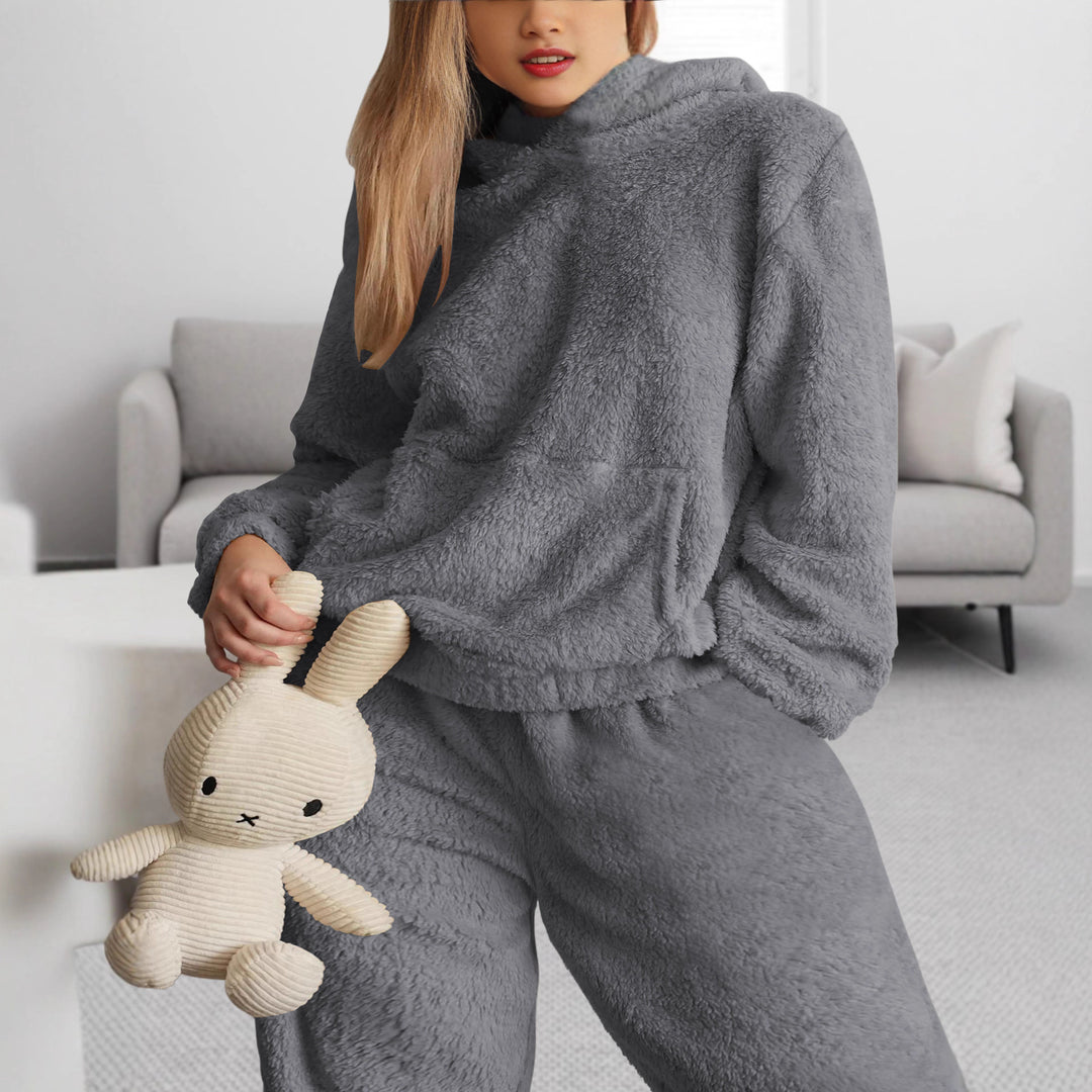 Damen Kuscheliges Teddy-Fleece Lounge-Set mit Kapuzenpullover und Jogginghose Shopy Nory