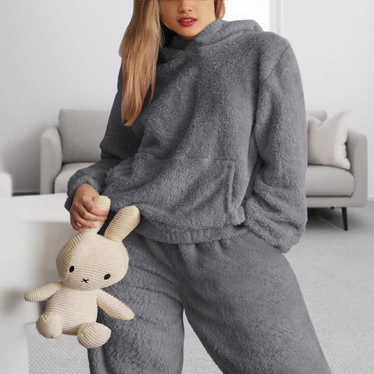 Damen Kuscheliges Teddy-Fleece Lounge-Set mit Kapuzenpullover und Jogginghose Shopy Nory