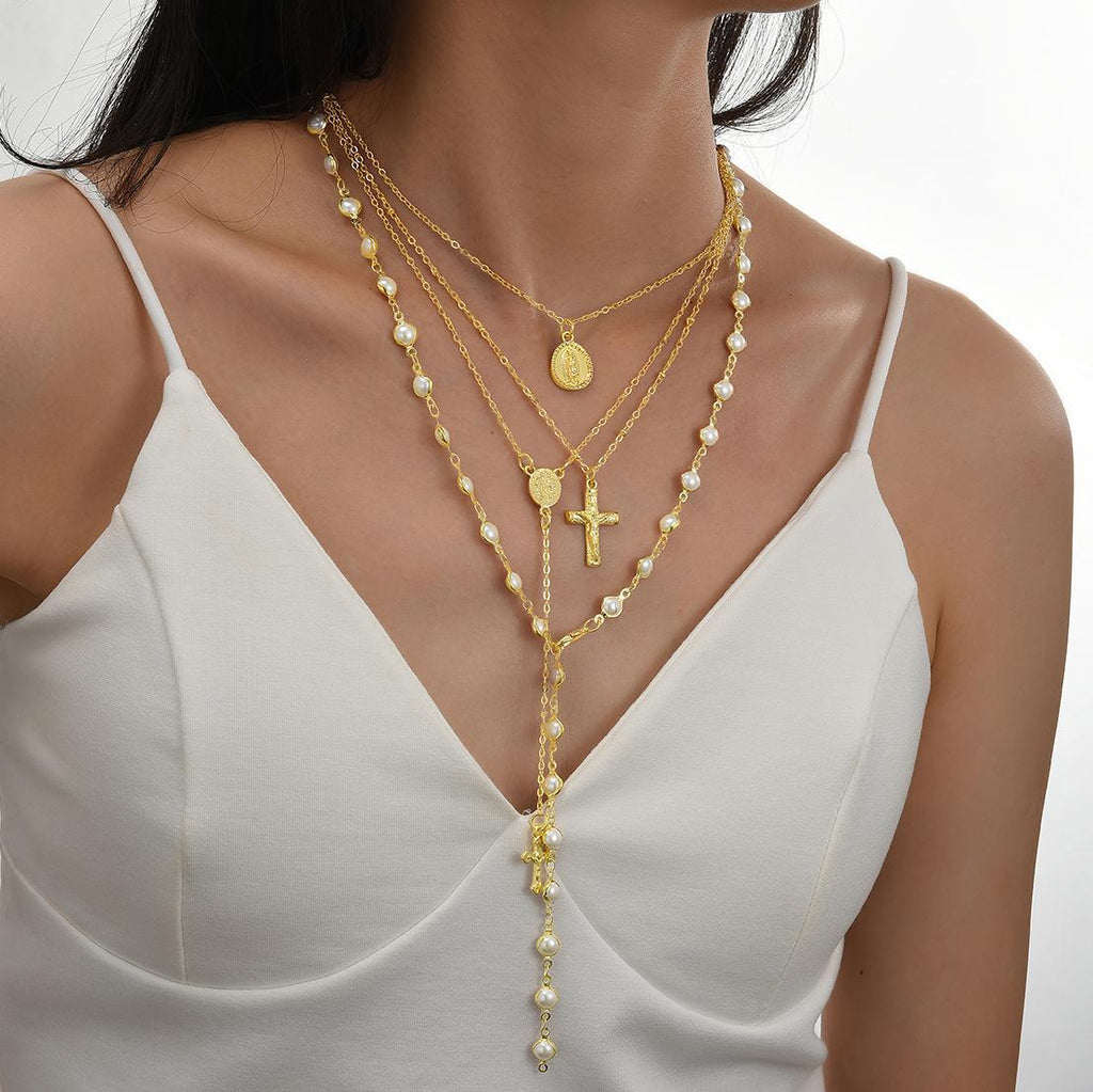 Damen Halsketten-Set mit eleganten Anhängern und Perlenakzenten Shop Nory