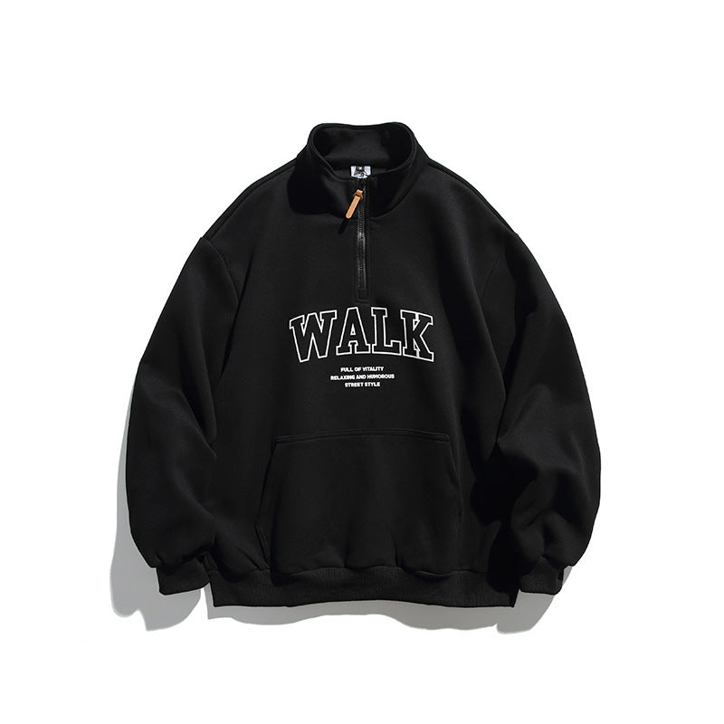 Unisex Oversize-Halbzip-Sweatshirt mit Stehkragen, Kängurutasche und Logo-Print Shop Nory