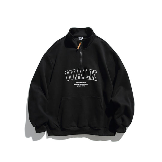Unisex Oversize-Halbzip-Sweatshirt mit Stehkragen, Kängurutasche und Logo-Print Shop Nory