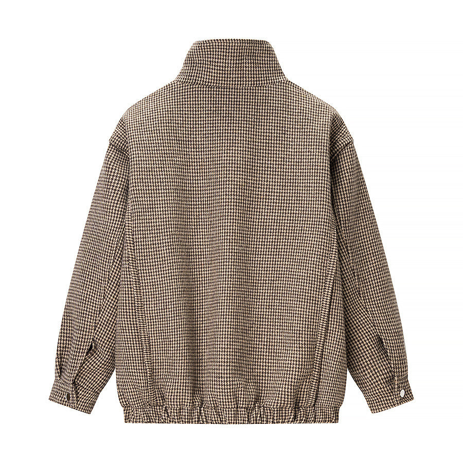 Damen Übergangsjacke im Hahnentrittmuster mit Stehkragen und elastischem Saum Shop Nory