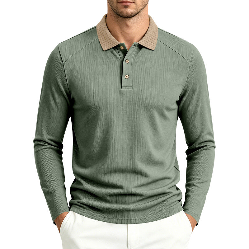 Herren Langarm-Poloshirt mit gerippter Kontrastkragen und feiner Waffelstruktur Shop Nory