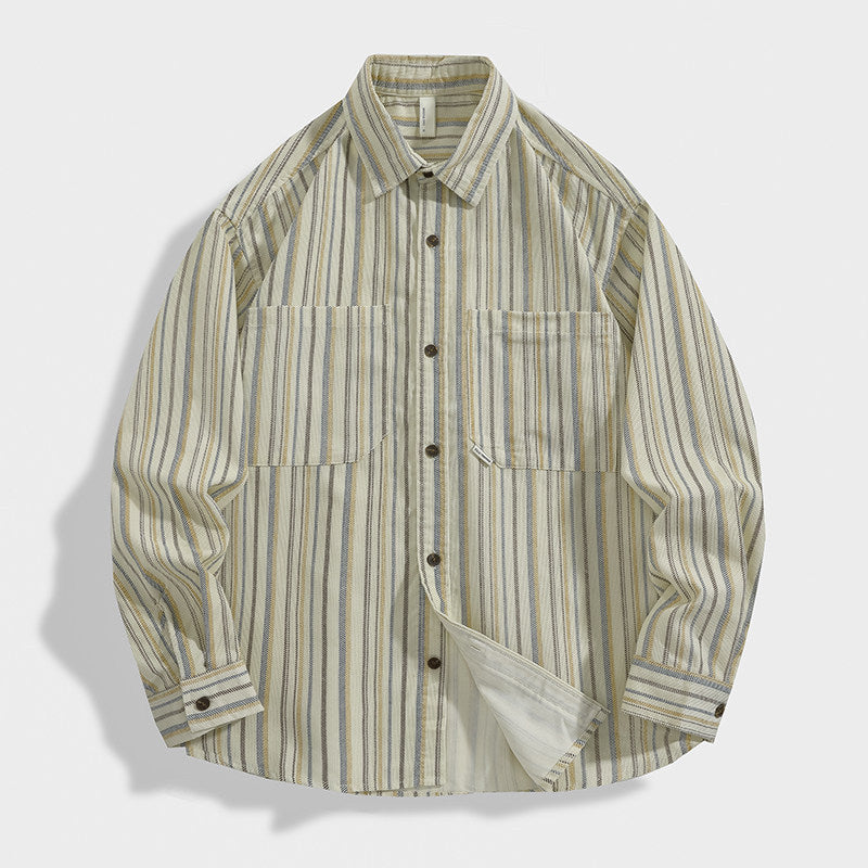 Herren Gestreiftes Overshirt-Hemd aus Baumwoll-Leinen mit Brusttaschen Shop Nory