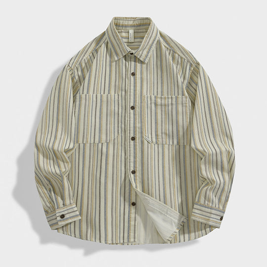 Herren Gestreiftes Overshirt-Hemd aus Baumwoll-Leinen mit Brusttaschen Shop Nory