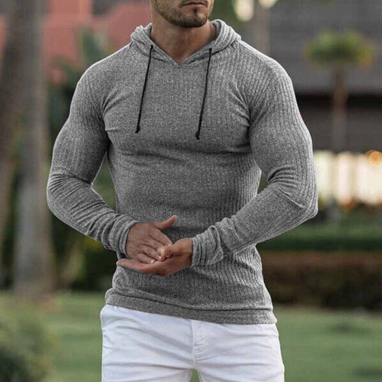 Herren Enganliegender Gerippter Kapuzenpullover aus Feinstrick Shop Nory