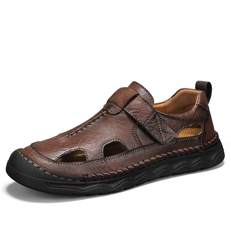 Herren Leder-Sandalen mit verstellbarem Klettverschluss und atmungsaktivem Design