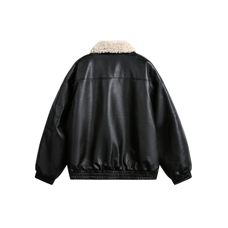Herren Aviator-inspirierte Kunstleder‑Blousonjacke mit Teddy‑Umlegekragen und Ärmel‑Utilitytasche Shop Nory