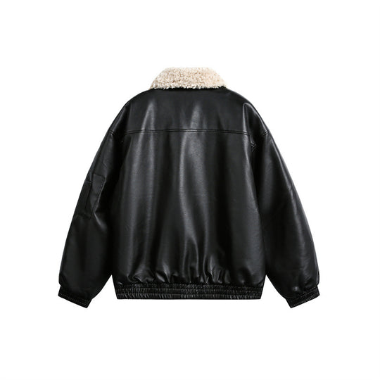 Herren Aviator-inspirierte Kunstleder‑Blousonjacke mit Teddy‑Umlegekragen und Ärmel‑Utilitytasche Shop Nory