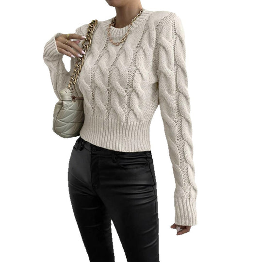 Damen Feiner Zopf‑Strickpullover mit Rundhals und gerippten Bündchen Shop Nory