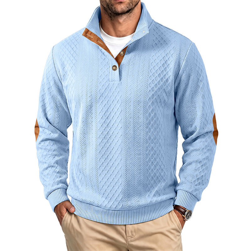Herren Feinstrukturierter Troyer-Pullover mit Kragenbesatz und Ellbogen-Patches Shop Nory