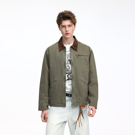 Herren Freizeitjacke aus gewaschenem Baumwollcanvas mit Cordkragen und Reißverschluss-Tasche Shop Nory