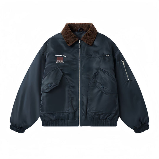 Herren Kurzer gesteppter Bomber mit Teddykragen und Multifunktionstaschen Shop Nory