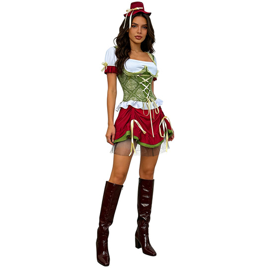 Damen nan kurzes Dirndl Trachtenkleid mit Schnürcorsage, Spitzenkragen und gerafftem Rock Shop Nory