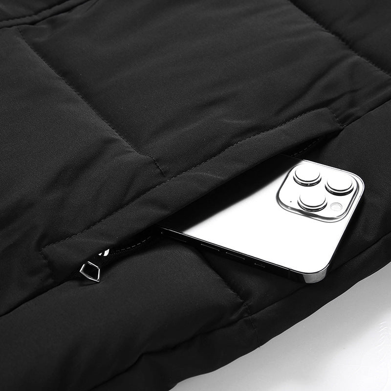 Damen lange Daunenjacke mit hohem Kragen und winddichten Eigenschaften