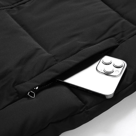 Damen lange Daunenjacke mit hohem Kragen und winddichten Eigenschaften