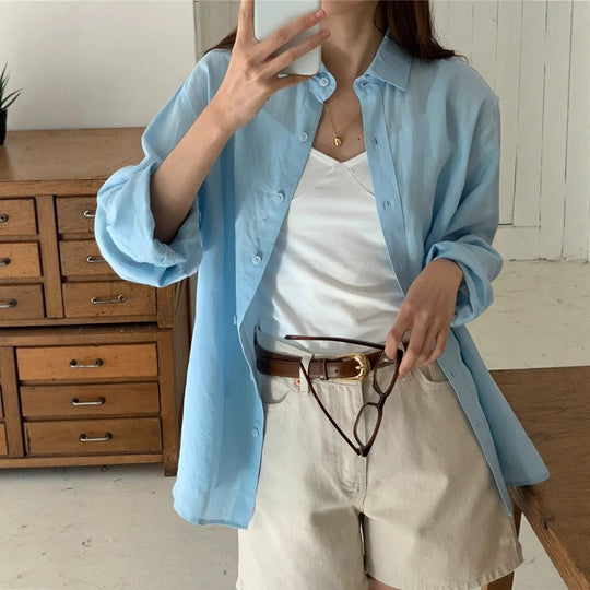 Damen Lässige Oversize-Hemdbluse mit kastiger Silhouette und krempelbaren Ärmeln Shop Nory