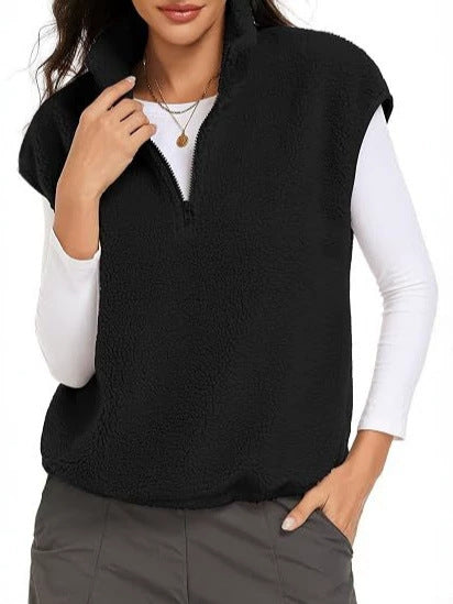 Damen Ärmellose Teddy-Fleece-Weste mit halbem Reißverschluss und Stehkragen Shop Nory