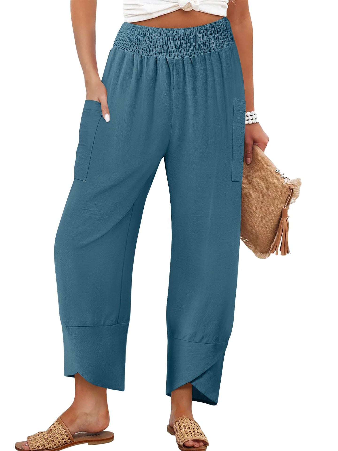 Damen Weite Sommerhose mit elastischem Bund und praktischen Taschen