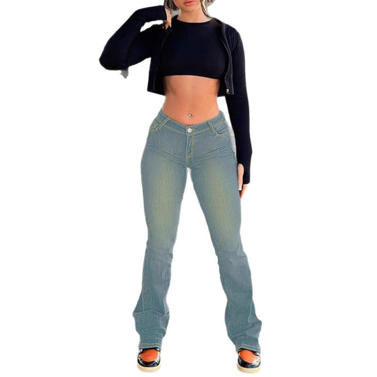 Damen taillenbetonte Stretch-Bootcut-Jeans mit sculptendem V-Bund und verlängertem Saum Shop Nory