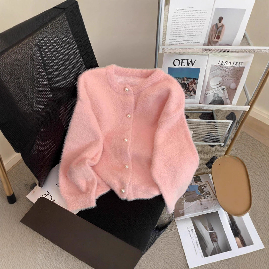 Damen Flauschige Strickjacke mit Knopfleiste Shop Nory