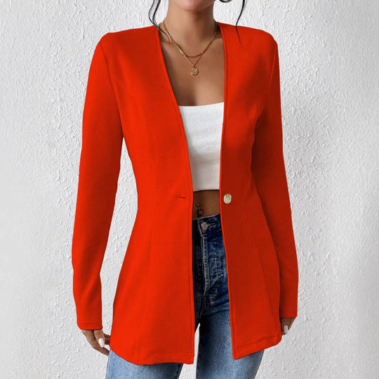 Damen Taillierter kragenloser Longblazer mit Ein-Knopf-Verschluss Shop Nory