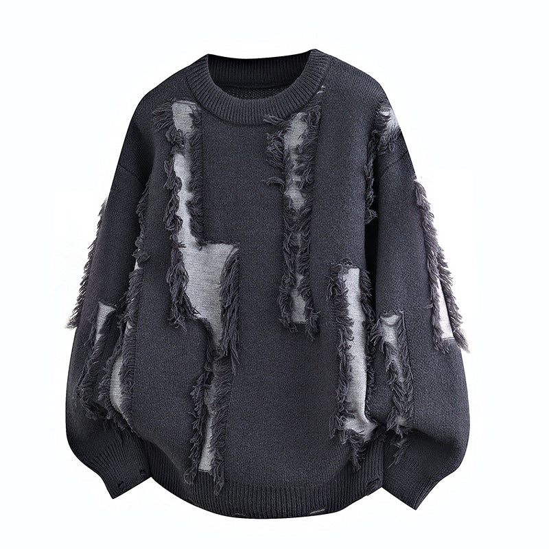 Herren Oversize Strickpullover mit Fransenapplikationen und Balloonärmeln Shop Nory