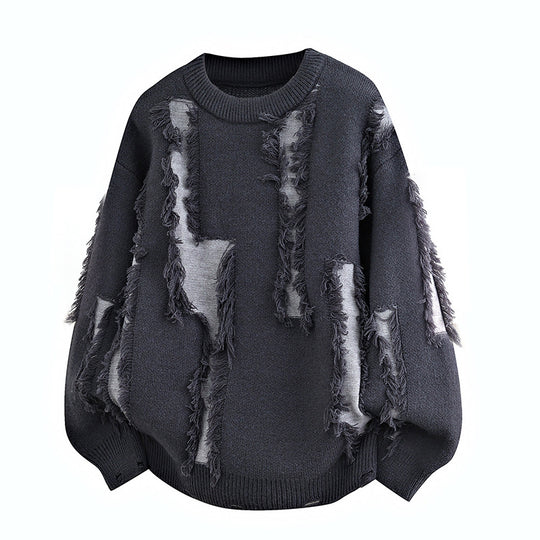 Herren Oversize Strickpullover mit Fransenapplikationen und Balloonärmeln Shop Nory