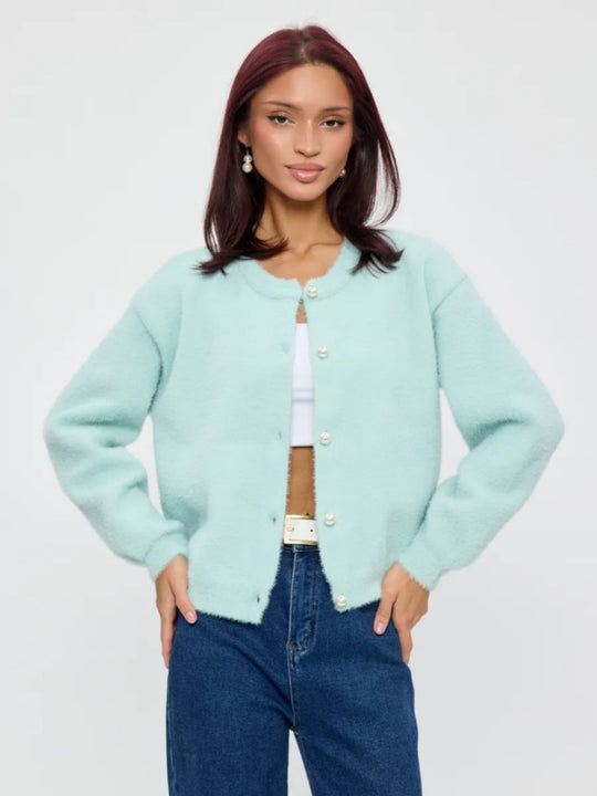 Damen Flauschiger Cardigan mit Knopfdetails Shop Nory
