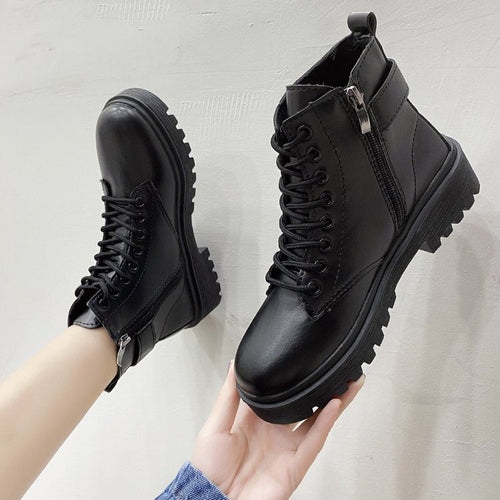 Damen Schnürstiefeletten mit robustem Profil und modischem Reißverschluss Shopnory