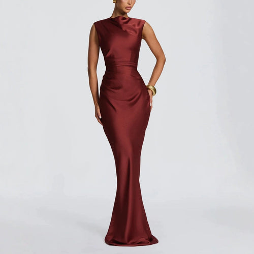 Damen Elegantes Maxikleid mit asymmetrischem Ausschnitt und raffinierten Drapierungen Shopnory