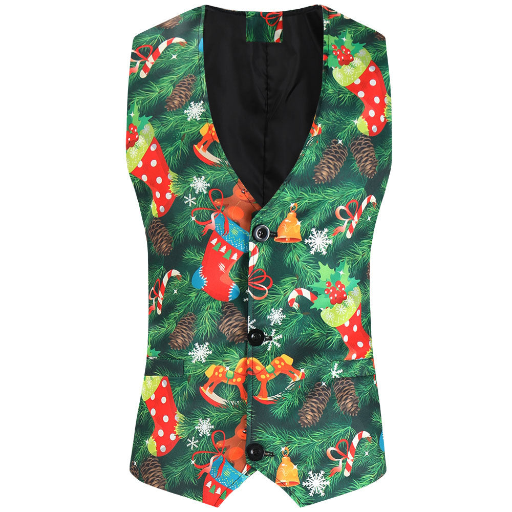 Herren Weihnachtliche Weste mit Santa-Alloverprint und tailliertem Schnitt Shop Nory