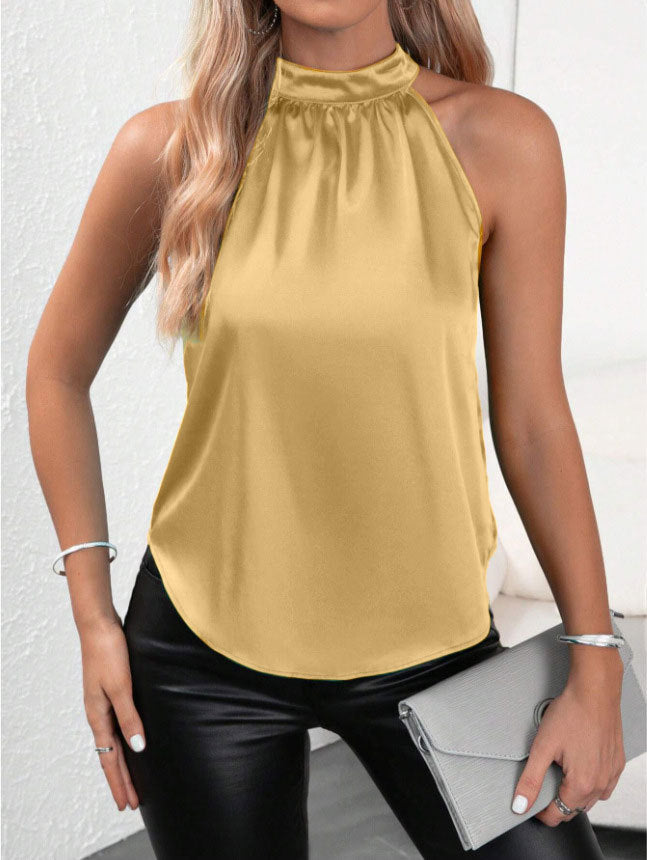Damen modisches Top mit hohem Kragen und schimmerndem Satin-Finish